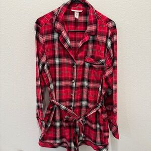 Victorias Secret Plaid Flannel Tie Romper Pajamas Size Large